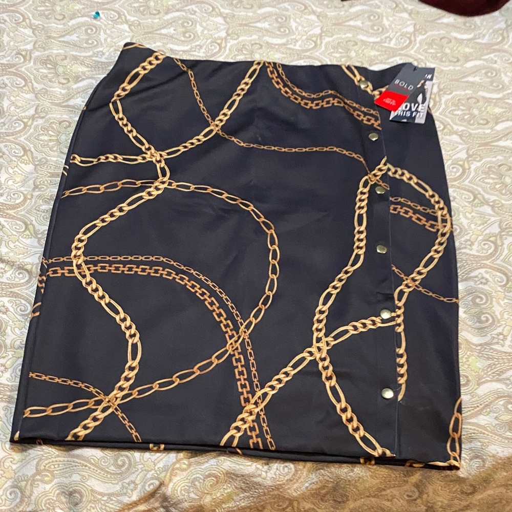 BOLD elements Black Skirt with Gold Chain Design